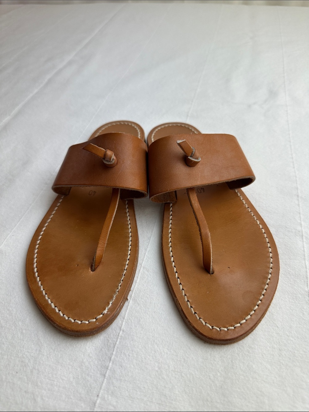 K.Jacques Brown Leather Slide Sandals
